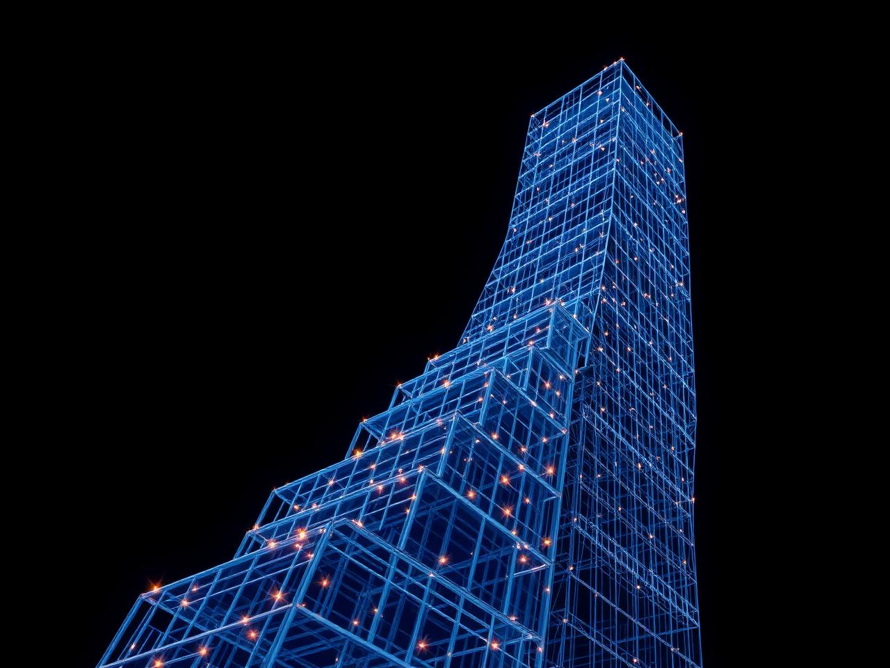 Wireframe BIM model of a high-rise structure